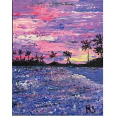 Pink sunset, Acrylic painting on canvas 75 * 95 cm, original, artist: Marina Stognieva